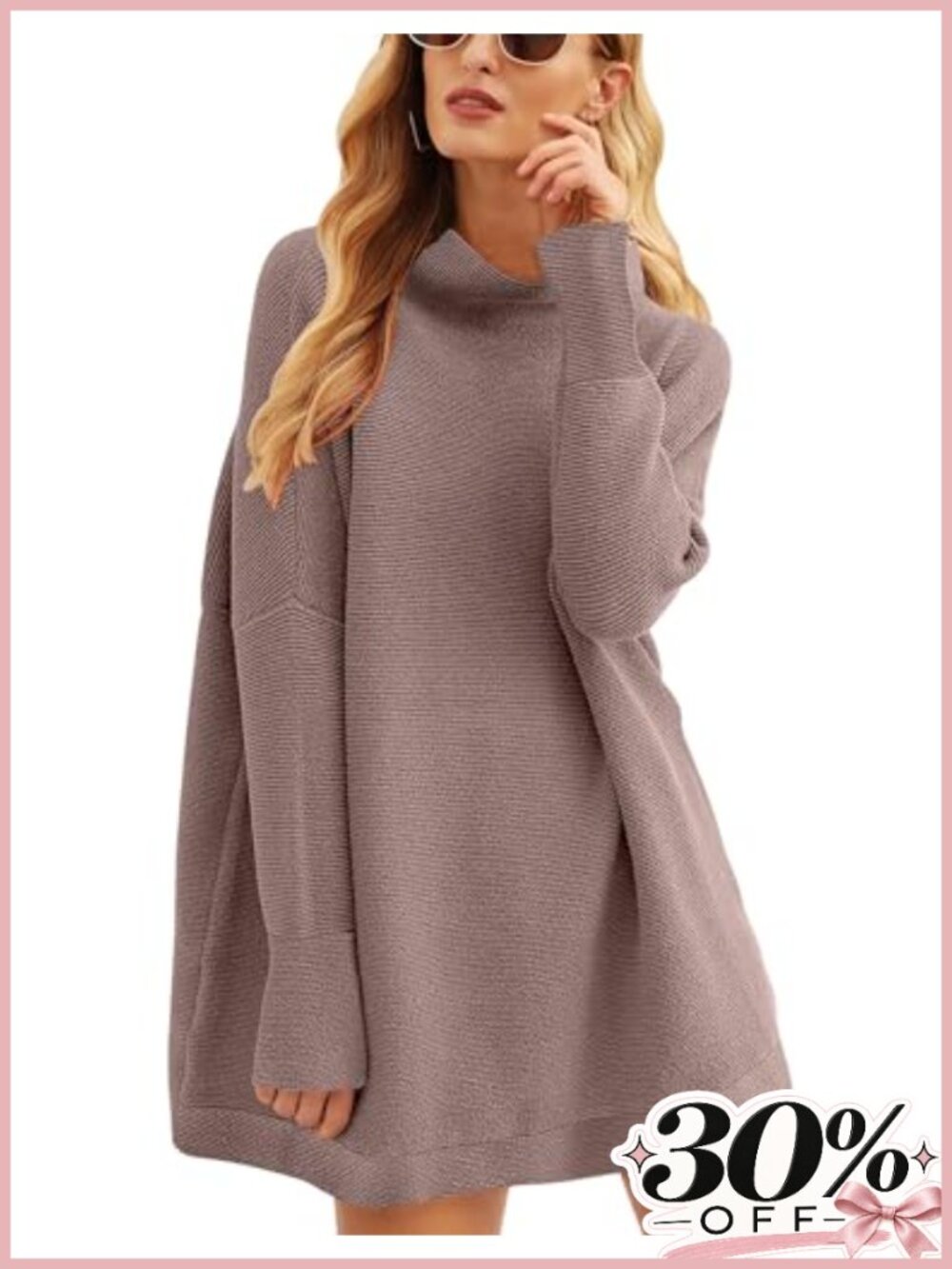 Oversized Turtleneck Tunic Sweater Long Sleeve Pullover Rib Knit